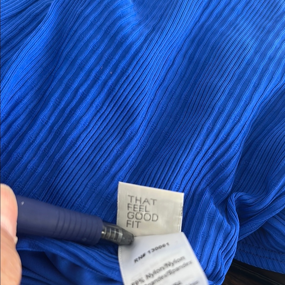 L* Space Bright Blue One- Piece Swimsuit with Ribbed Texture V Notched Detail - Picture 6 of 7